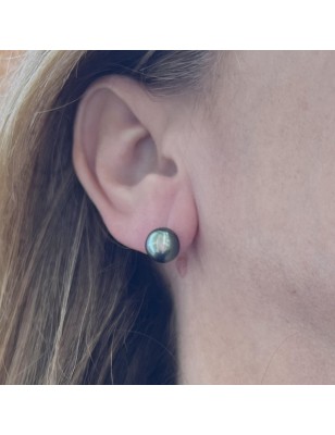 大溪地泻湖珍珠，直径 9.35 毫米，耳钉