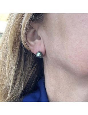 Tiareva - Perles de Tahiti Vertes - Boucles or 750