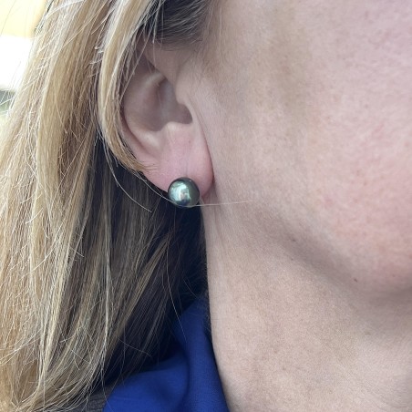 Tiareva - Perles de Tahiti Vertes - Boucles or 750