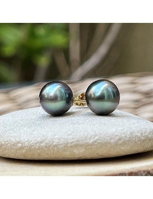 paire de boucles d'oreilles en or et perles de Tahiti bleu prix - perles violine en boucles d'oreille