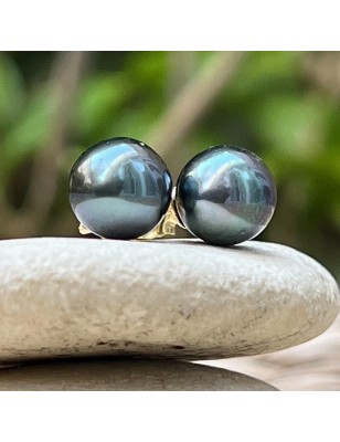 Tahiti pearls on gold ear studs for women - tahitian earrings