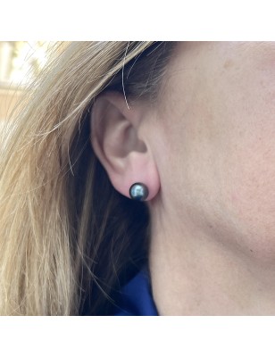 perles Tahiti bleu violet en clou oreille or femme prix - boucles perles tahitiennes