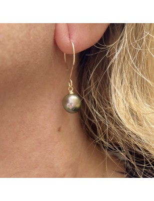 Moana Aurea - Créoles Gold-filled et Perles de Tahiti Gouttes Vert Doré