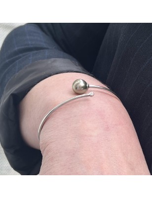 Cleo - Bracelet Argent Rhodié Perle de Tahiti Vert Tilleul et Zirconium