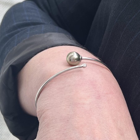 Cleo - Bracelet Argent Rhodié Perle de Tahiti Vert Tilleul et Zirconium