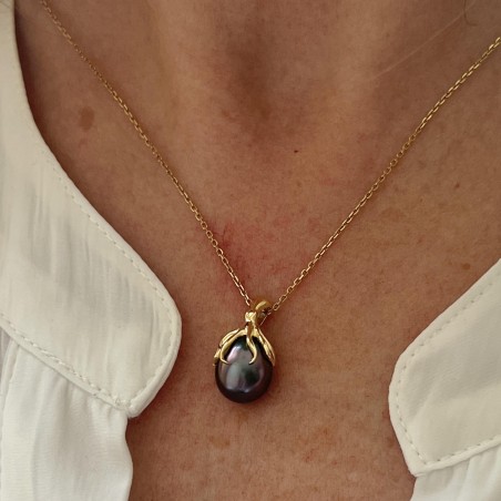 Moana Iti - 18克拉金章鱼 - 茄子色大溪地珍珠