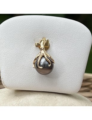 Superб Pieuvre en Pendentif Or 18 Carats et Perle de Tahiti Aubergine