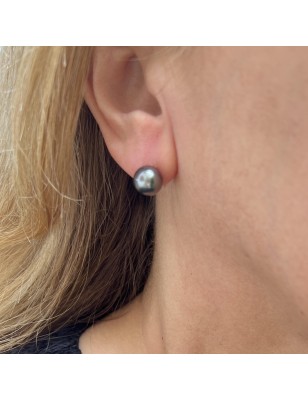 Серьги с таитянским жемчугом сине-фиолетового оттенка