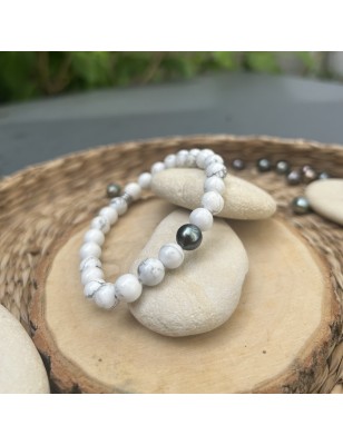 Tahitian pearl women bracelet and howlite jewel price