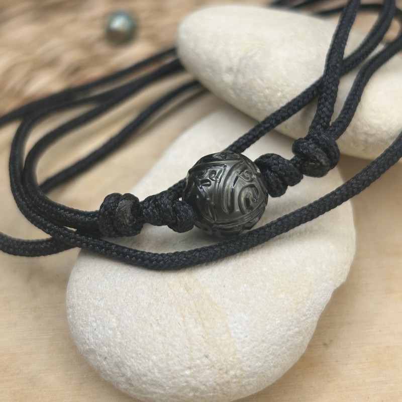 Collier Homme Perle Noire Gravée - 12,55 мм