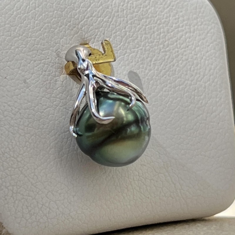Moana Iti - Подвеска Осьминог Белое Золото 18 Карат - Жемчуг Таити Павлиний