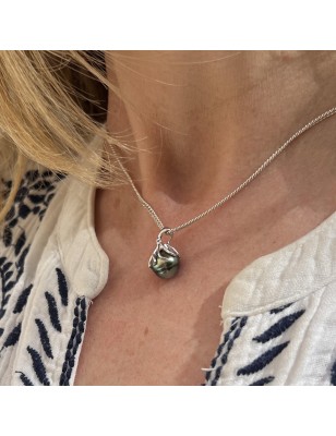 Moana Iti - Подвеска Осьминог Белое Золото 18 Карат - Жемчуг Таити Павлиний