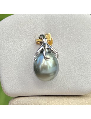 women's octopus gold pendant with lagoon blue tahitian pearl price - tahitian octopus jewel