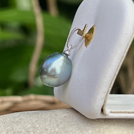 Bellissimo ciondolo con perla blu pavone di Tahiti in argento sterling 925 rodiato