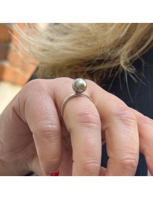 Bague en Argent 925 Rhodié et Véritable Perle de Tahiti - Taille 56