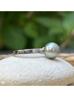 Bague en Argent 925 Rhodié et Véritable Perle de Tahiti - Taille 56