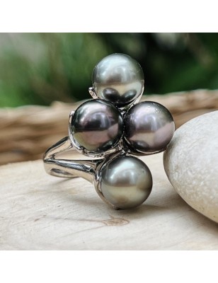 Bague en Argent Rhodié et Magnifiques Perles de Tahiti