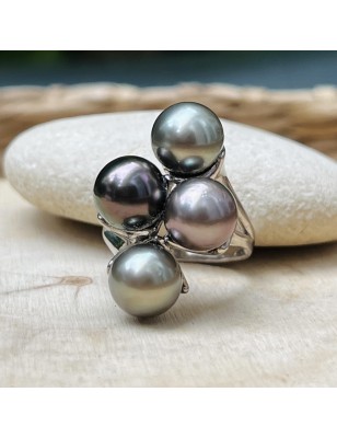 Bague en Argent Rhodié et Magnifiques Perles de Tahiti