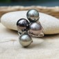 Harmonie - Bague Argent Rhodié 4 Perles de Tahiti