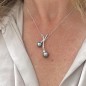 Pendentif Argent et Perles de Tahiti Bleue et Bleu Violine Pendentif Argent et Perles de Tahiti Bleue et Bleu Violine