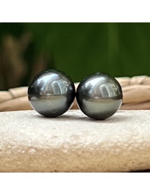 Boucles d'Oreilles Argent Rhodié et Perles de Tahiti de 8.51mm