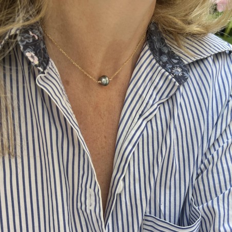 Collar Oro 18 Quilates Perla de Tahití Azul Rosa