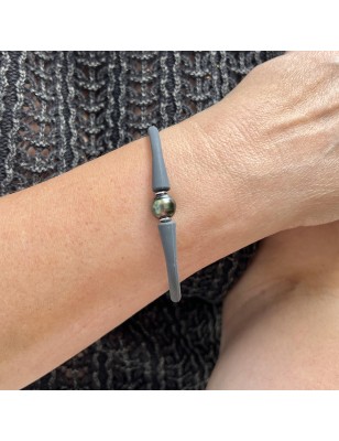 Teahupoo - Sport Bracelet with 9.77 mm Ringed Tahitian Pearl