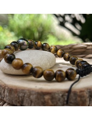 Perla di Tahiti Peacock 10,36 mm & Bracciale Occhio di Tigre | Poemotu