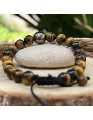 Perla di Tahiti Peacock 10,36 mm & Bracciale Occhio di Tigre | Poemotu