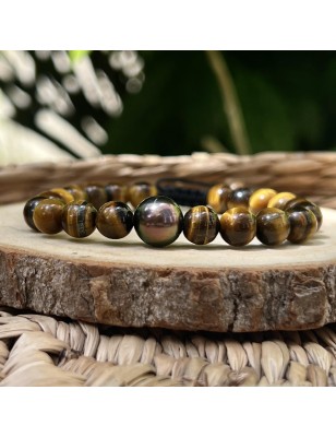 tiger's eye men's bracelet with cultured pearl from Tahiti price