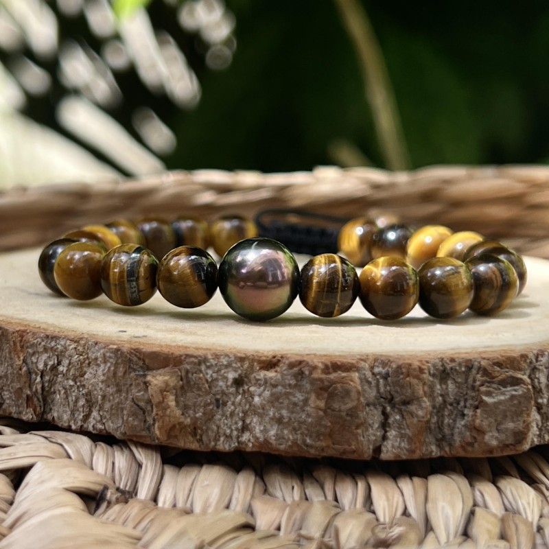 Perla di Tahiti Peacock 10,36 mm - Bracciale Occhio di Tigre Perla di Tahiti Peacock 10,36 mm - Bracciale Occhio di Tigre