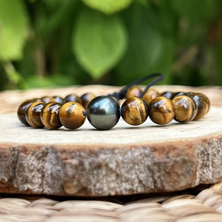 Pulsera de hombre con perla cultivada – pulsera masculina con perla de Tahití