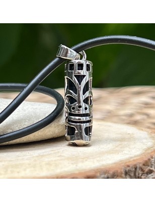 Collier Tiki Force en Acier Inoxydable et Onyx Noire