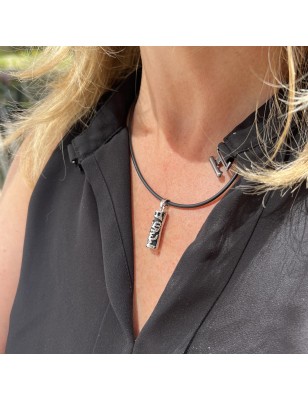 Collier Tiki amour en Acier Inoxydable et Onyx Noire