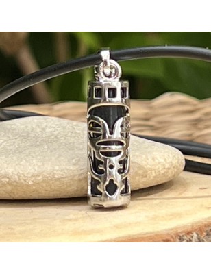 Collier Tiki amour en Acier Inoxydable et Onyx Noire