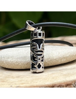 Collier Tiki Amour en Acier Inoxydable et Onyx Noire