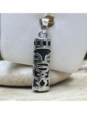 Pendentif Tiki Amour en Acier Inoxydable et Onyx Noire