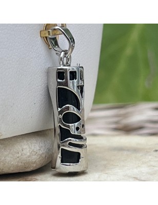 pendentif Tiki Force en Acier Inoxydable et Onyx Noire