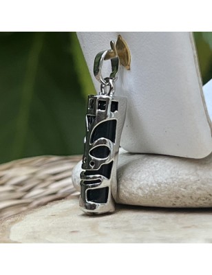 pendentif Tiki Force en Acier Inoxydable et Onyx Noire