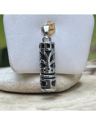 Pendentif Tiki Force en Acier Inoxydable et Onyx Noire