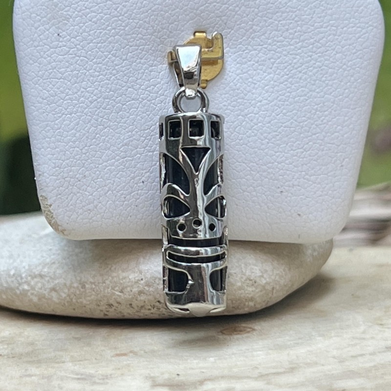 Pendentif Tiki Force en Acier Inoxydable et Onyx Noire