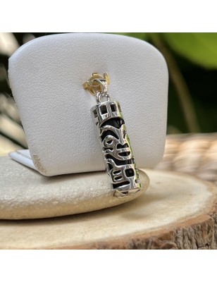 Pendentif Tiki Santé en Acier Inoxydable et Onyx Noire