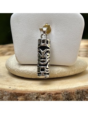 Pendentif Tiki Force en Acier Inoxydable et Onyx Noire