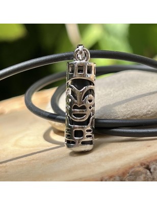 Collier Tiki Force en Acier Inoxydable et Onyx Noire