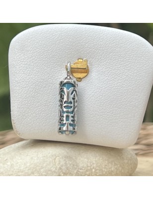 Pendentif Tiki Santé Argent Rhodié et Turquoise recomposée