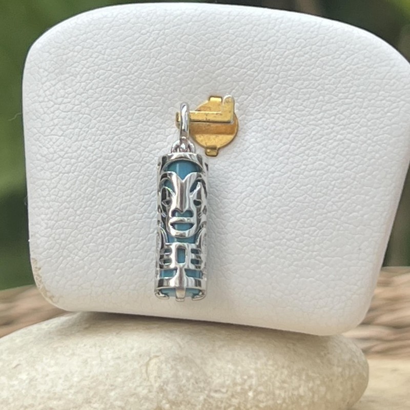 Pendentif Tiki Santé Argent Rhodié et Turquoise recomposée Pendentif Tiki Santé Argent Rhodié et Turquoise recomposée