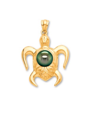 Honu Nui - Pendentif Or 18 carat Tortue et Perle de Tahiti