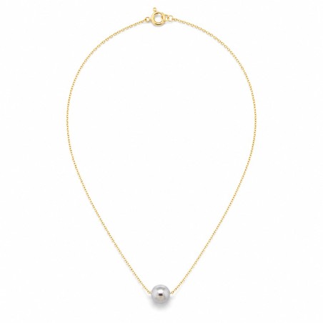 Collier Or 18 Carats Perle Grise de Tahiti 9/10mm