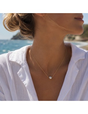 Collar de Oro de 18 Quilates con Perla Gris de Tahití 9/10 mm | Poemotu