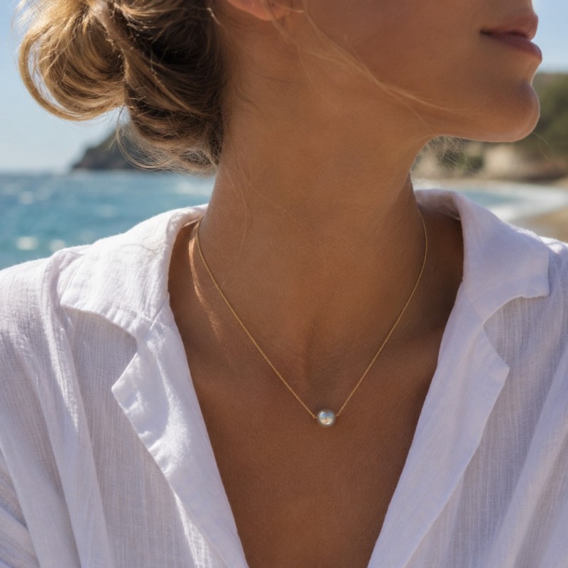 Collar de Oro de 18 Quilates con Perla Gris de Tahití 9/10 mm | Poemotu Collar de Oro de 18 Quilates con Perla Gris de Tahití 9/10 mm | Poemotu